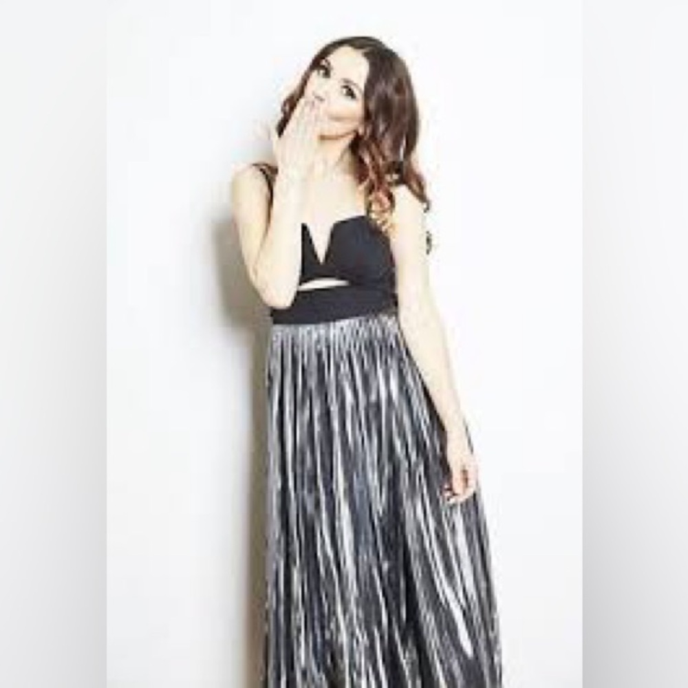 Free people piper pleated black metallic dress